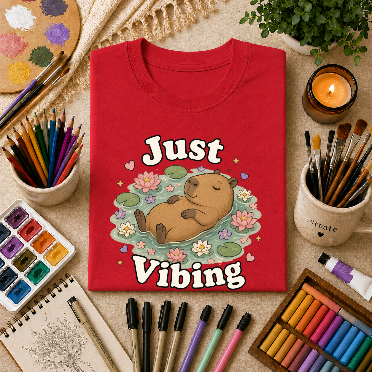 Just Vibing Capybara T-Shirt — Cute Relaxed Animal Graphic Tee