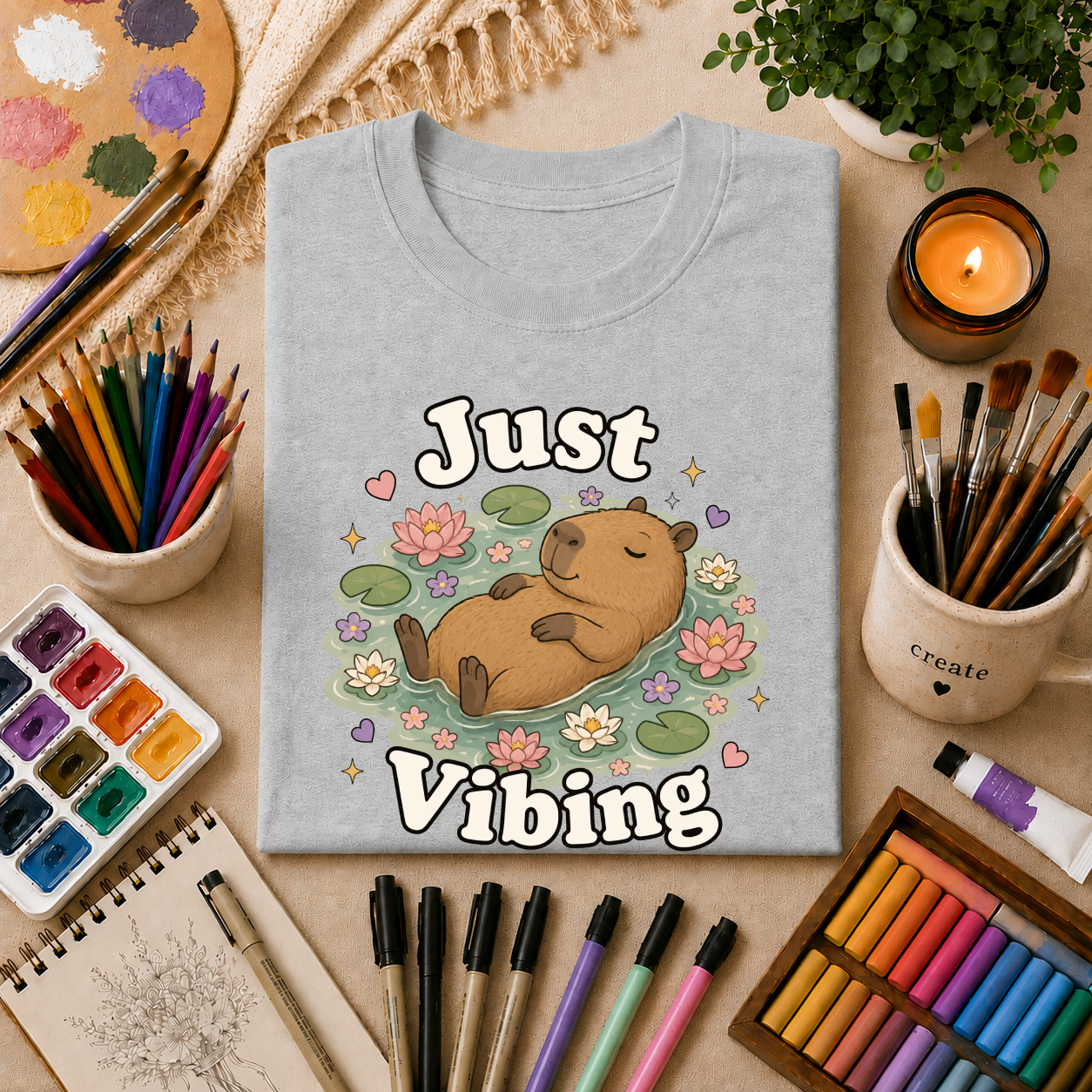Just Vibing Capybara T-Shirt — Cute Relaxed Animal Graphic Tee