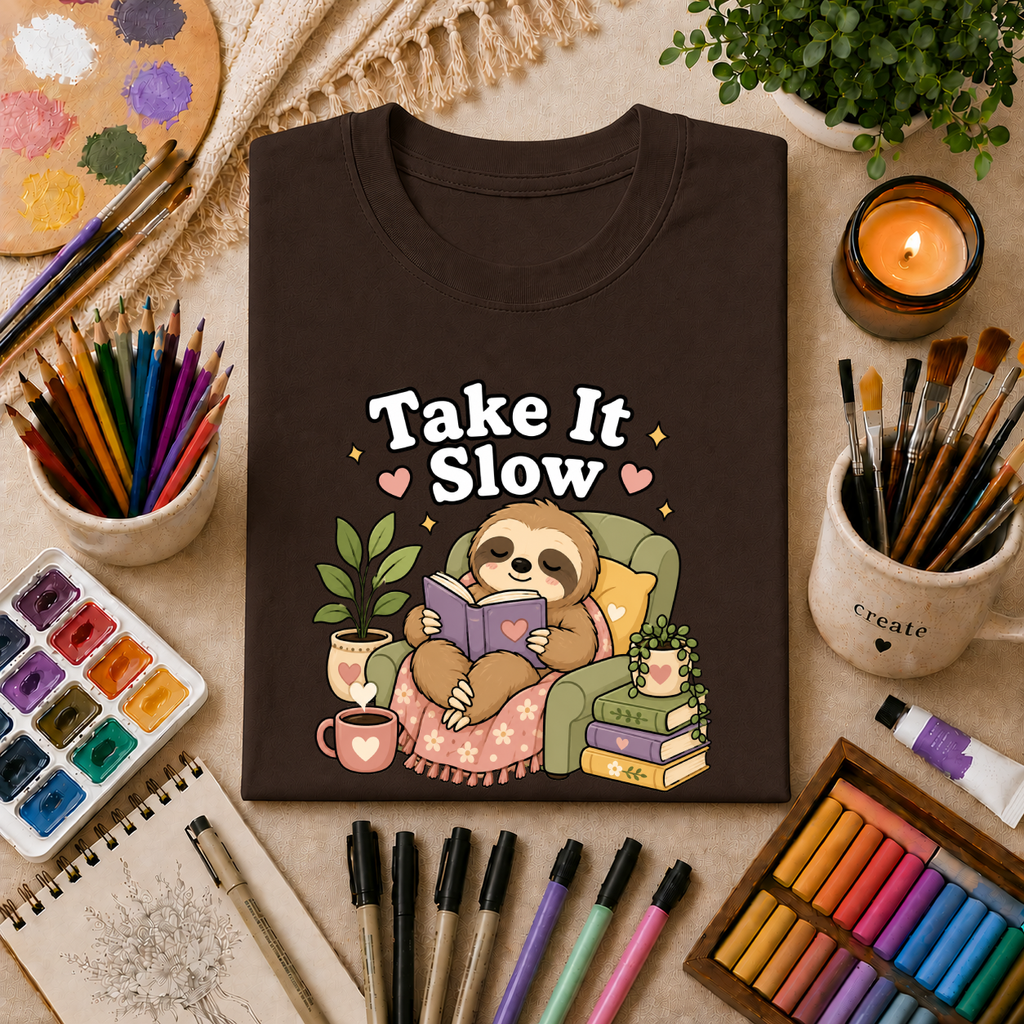 Take It Slow Sloth T-Shirt — Relaxing Cozy Reading Graphic Tee