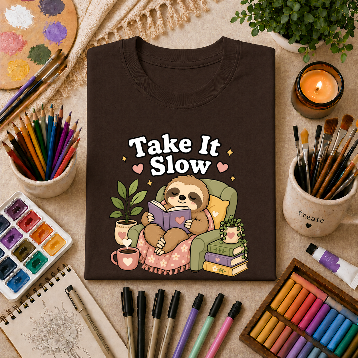 Take It Slow Sloth T-Shirt — Relaxing Cozy Reading Graphic Tee