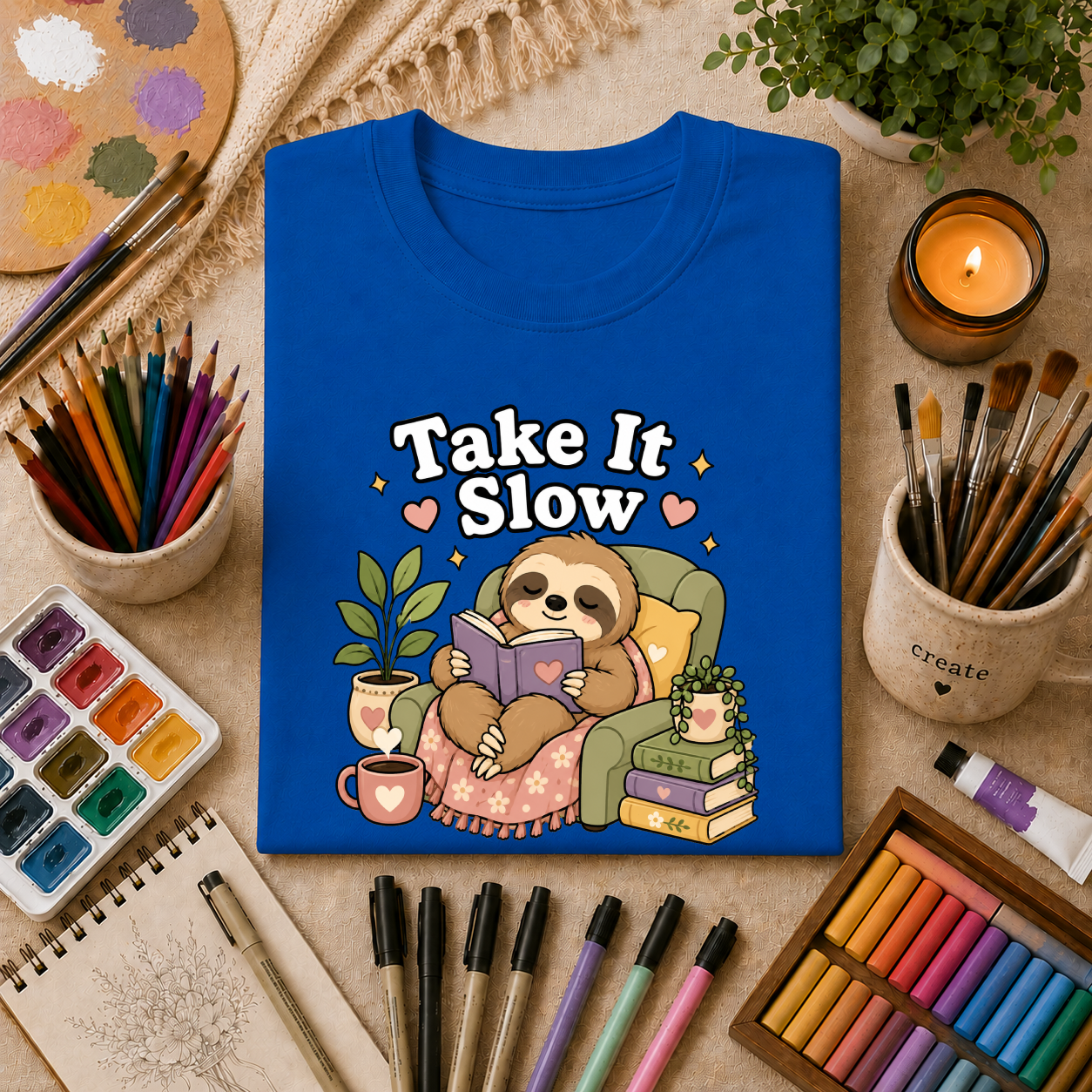 Take It Slow Sloth T-Shirt — Relaxing Cozy Reading Graphic Tee