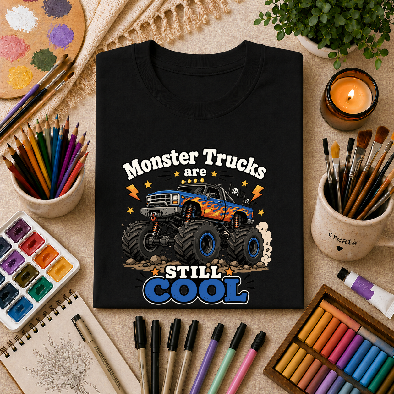 Monster Trucks Are Still Cool T-Shirt — Adult Graphic Tee for Truck Fans