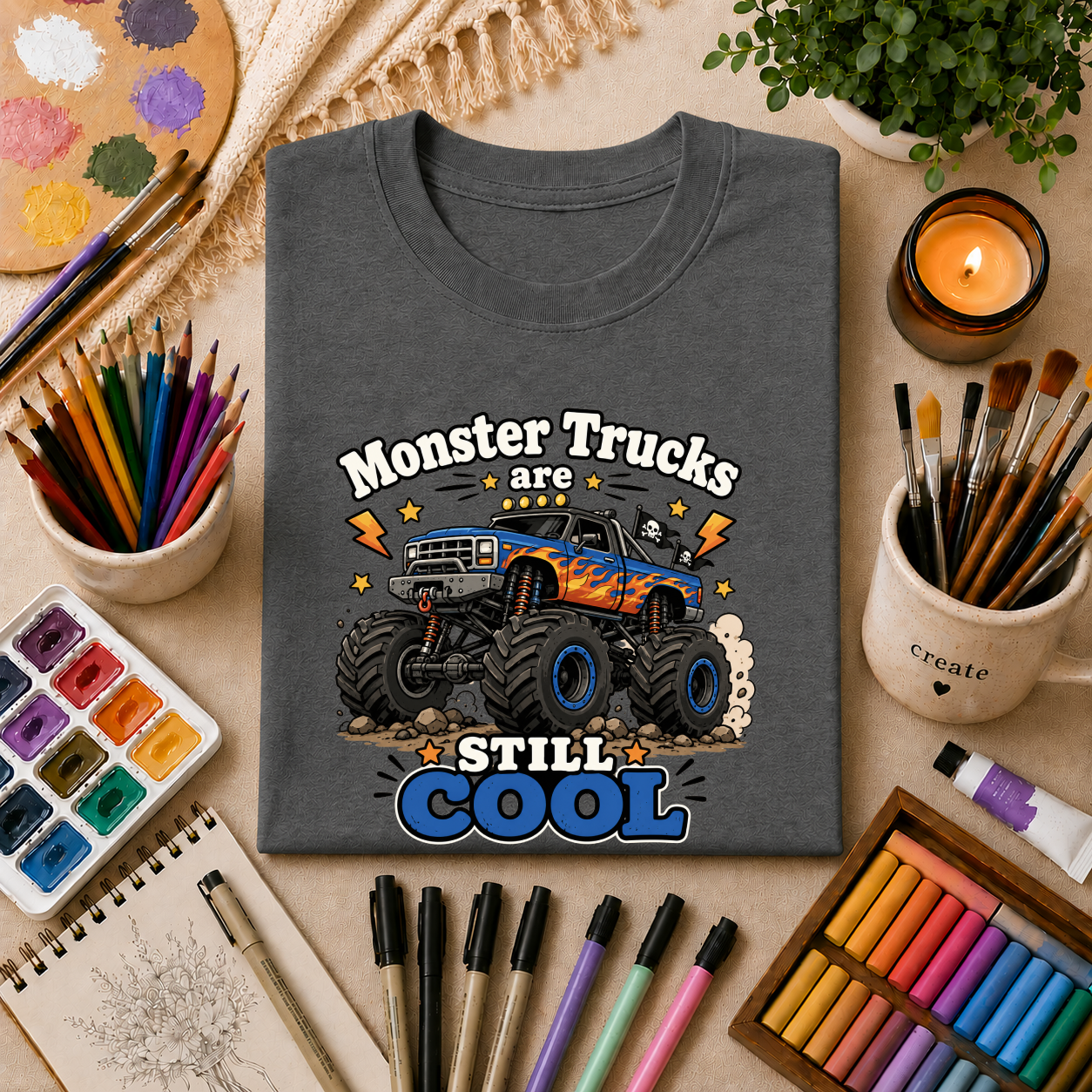 Monster Trucks Are Still Cool T-Shirt — Adult Graphic Tee for Truck Fans