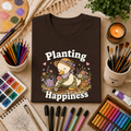 T-Shirt — "Planting Happiness" Cute Duck Gardening Graphic Tee