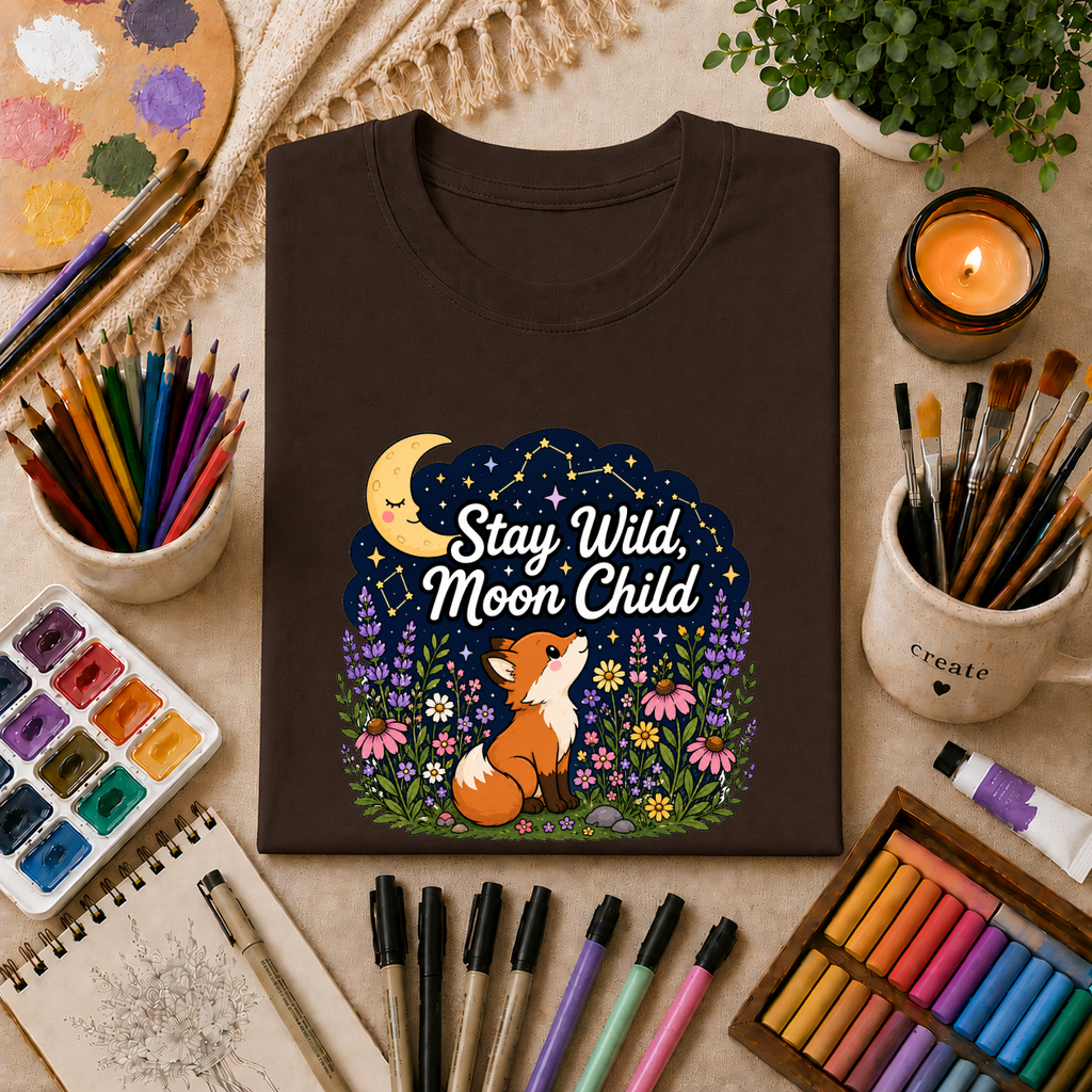 Moon Child T-Shirt — "Stay Wild, Moon Child" Fox & Moon Graphic Tee