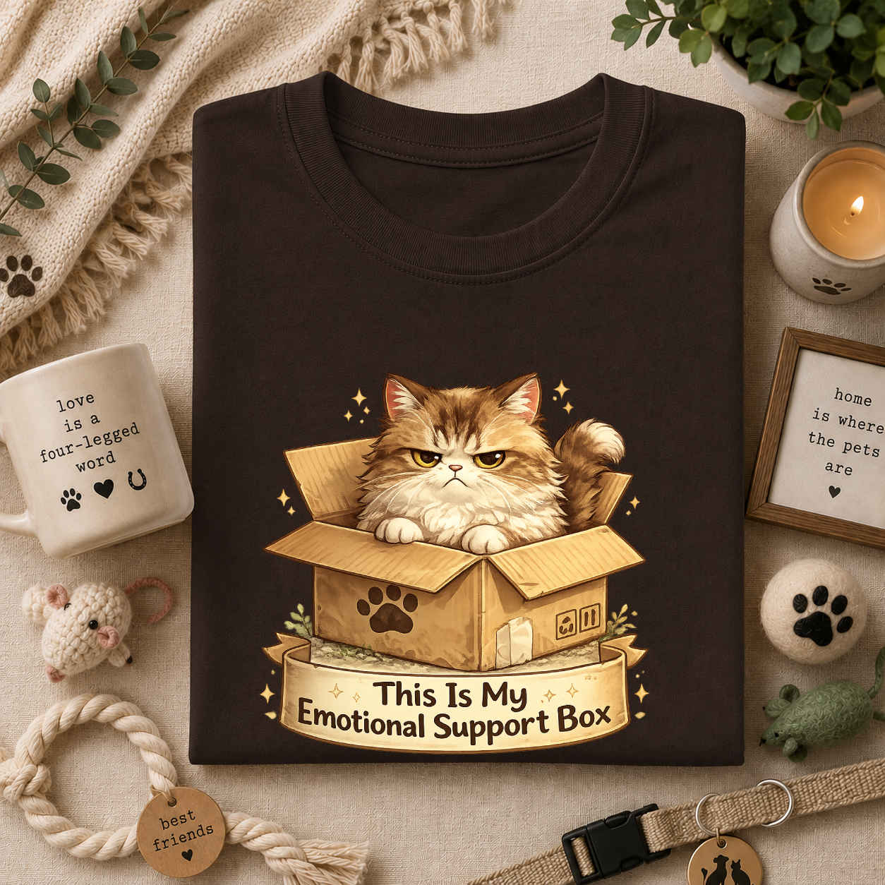 Cat in Box T-Shirt — "This Is My Emotional Support Box" Cute Kitten Tee