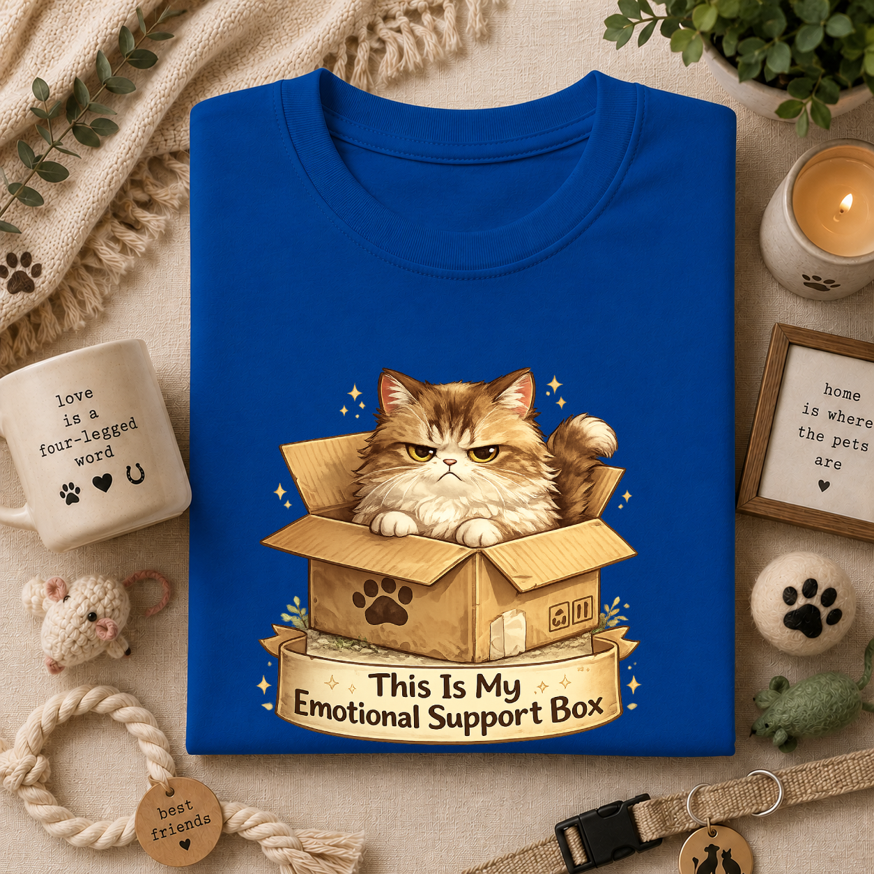 Cat in Box T-Shirt — "This Is My Emotional Support Box" Cute Kitten Tee