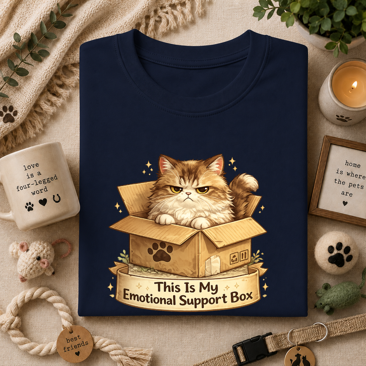 Cat in Box T-Shirt — "This Is My Emotional Support Box" Cute Kitten Tee