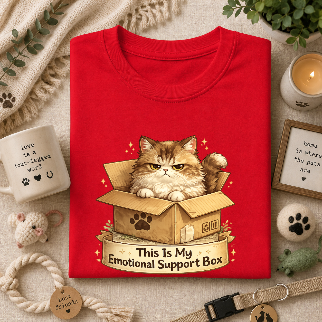 Cat in Box T-Shirt — "This Is My Emotional Support Box" Cute Kitten Tee