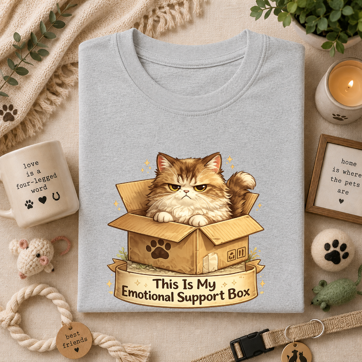 Cat in Box T-Shirt — "This Is My Emotional Support Box" Cute Kitten Tee