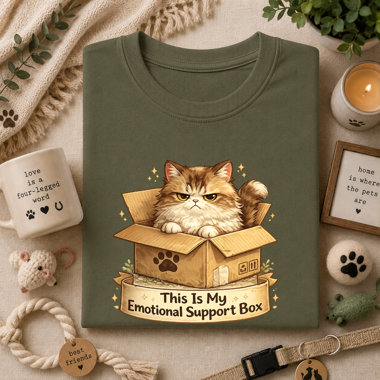 Cat in Box T-Shirt — "This Is My Emotional Support Box" Cute Kitten Tee