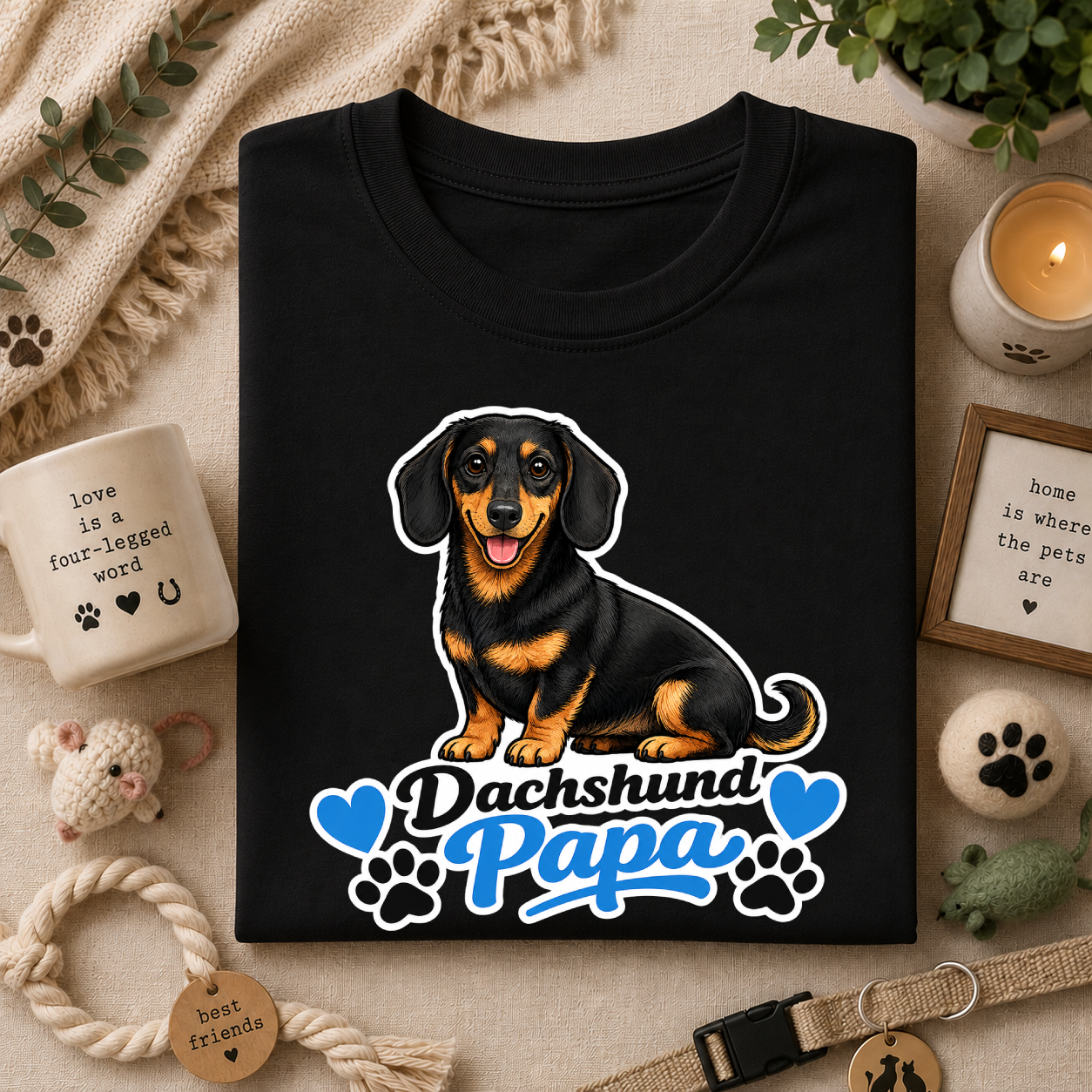 Dachshund Papa T-Shirt — Cute Black & Tan Sausage Dog Tee for Dog Dads