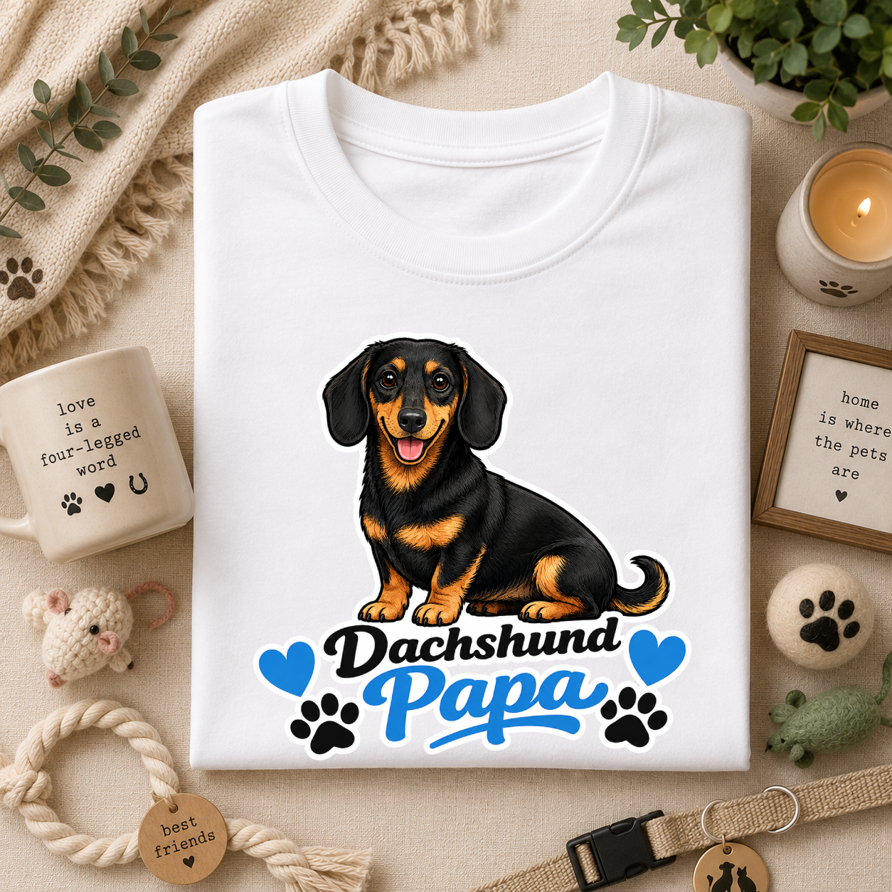 Dachshund Papa T-Shirt — Cute Black & Tan Sausage Dog Tee for Dog Dads