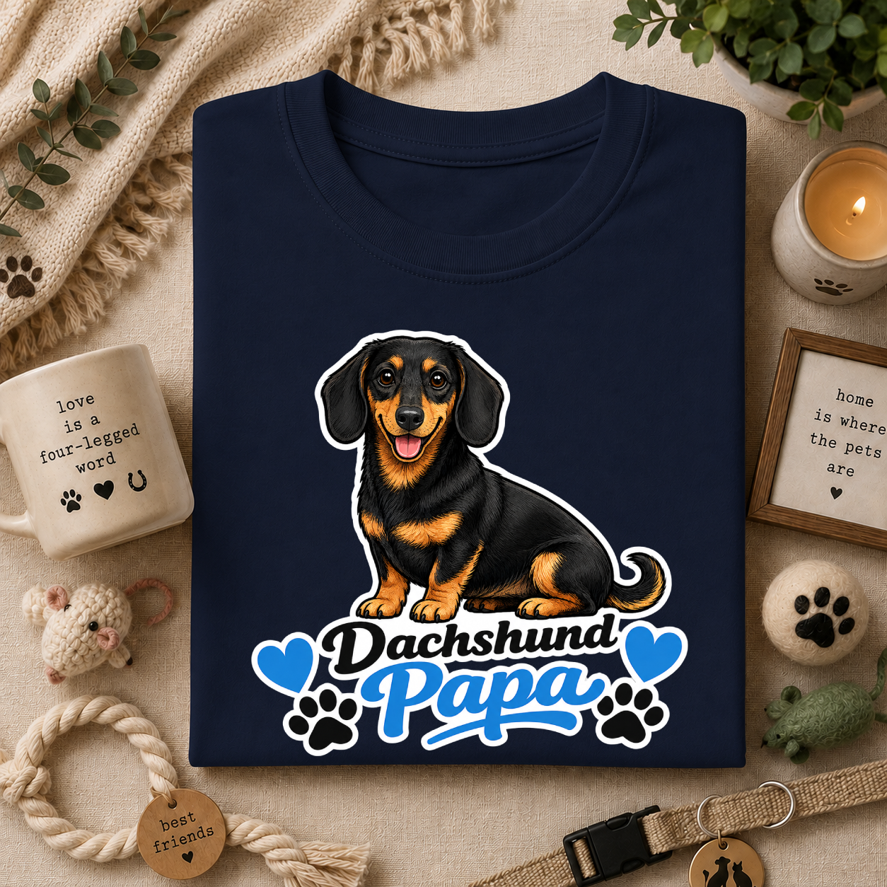 Dachshund Papa T-Shirt — Cute Black & Tan Sausage Dog Tee for Dog Dads