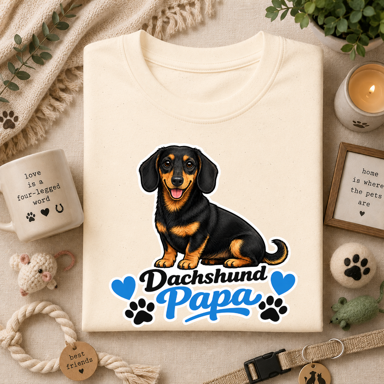 Dachshund Papa T-Shirt — Cute Black & Tan Sausage Dog Tee for Dog Dads