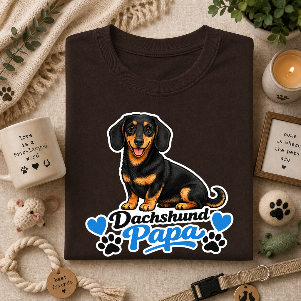 Dachshund Papa T-Shirt — Cute Black & Tan Sausage Dog Tee for Dog Dads