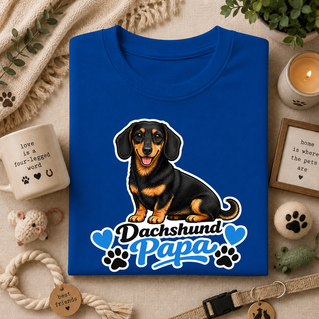 Dachshund Papa T-Shirt — Cute Black & Tan Sausage Dog Tee for Dog Dads
