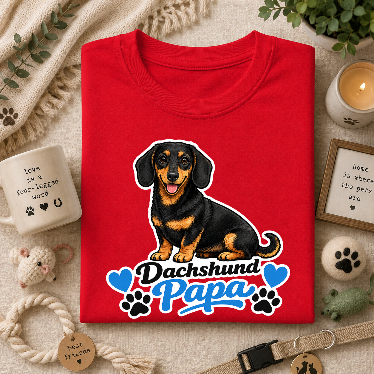 Dachshund Papa T-Shirt — Cute Black & Tan Sausage Dog Tee for Dog Dads