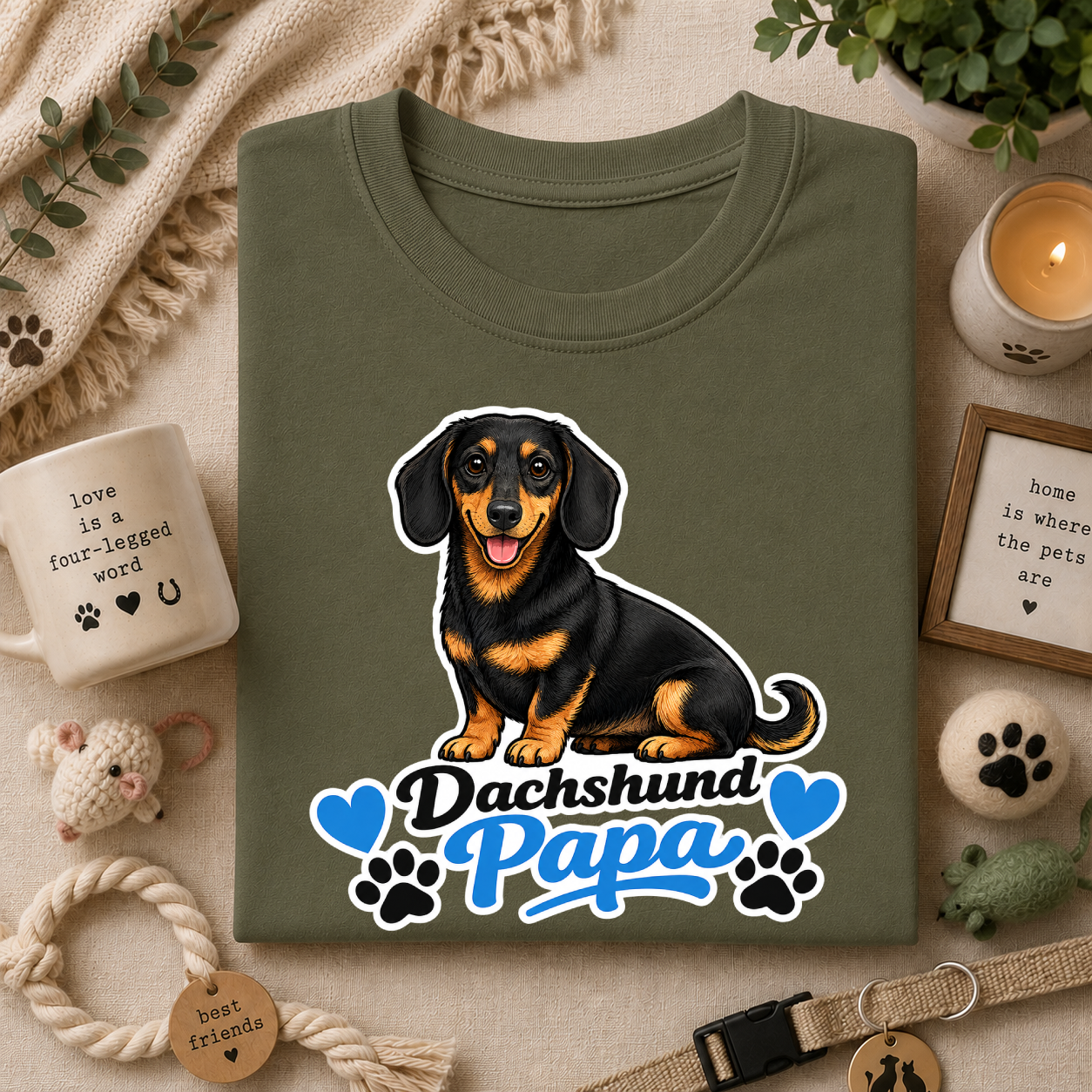 Dachshund Papa T-Shirt — Cute Black & Tan Sausage Dog Tee for Dog Dads