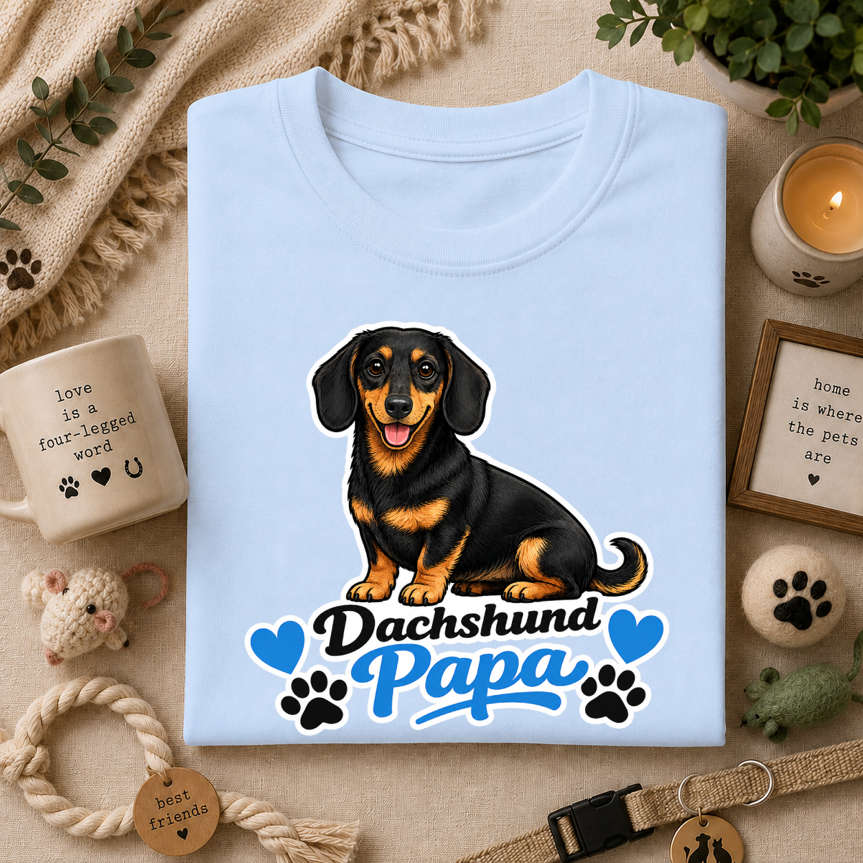Dachshund Papa T-Shirt — Cute Black & Tan Sausage Dog Tee for Dog Dads