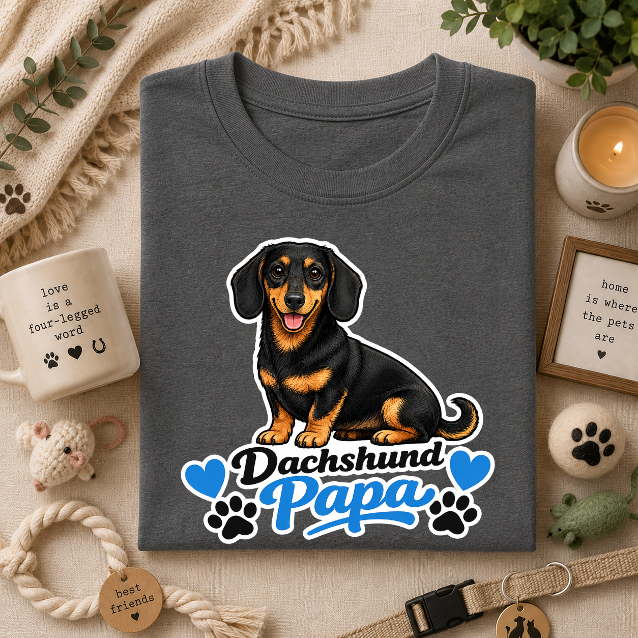 Dachshund Papa T-Shirt — Cute Black & Tan Sausage Dog Tee for Dog Dads