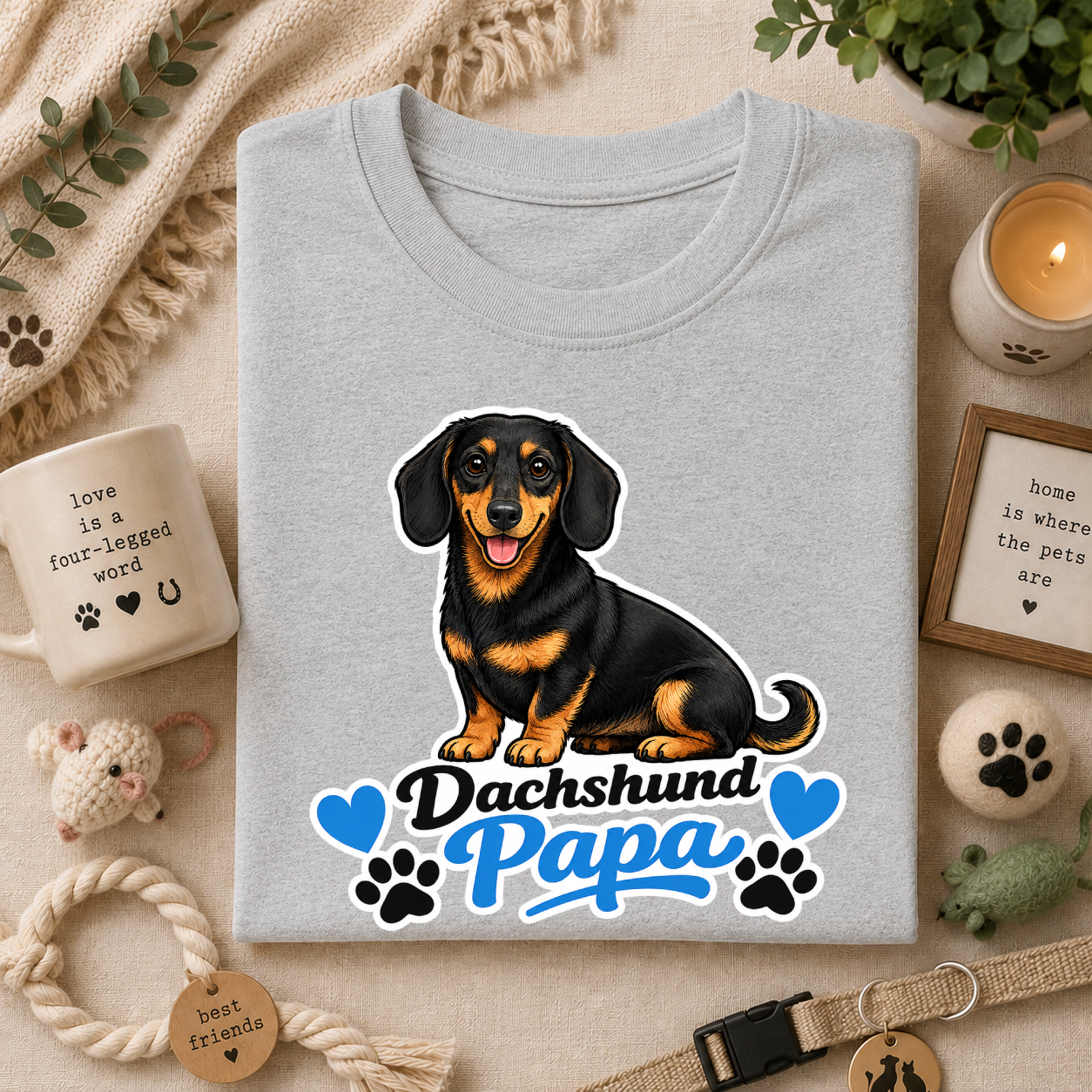 Dachshund Papa T-Shirt — Cute Black & Tan Sausage Dog Tee for Dog Dads