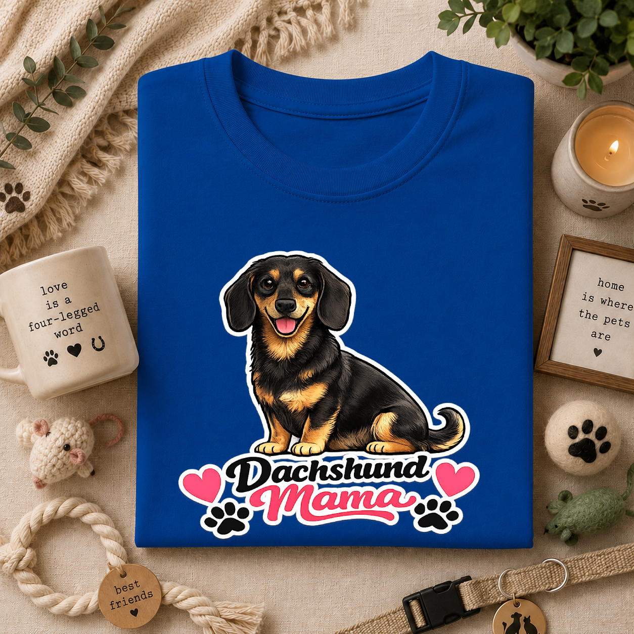Dachshund Mama T‑Shirt — Cute Wiener Dog Graphic Tee with Hearts and Paw Prints