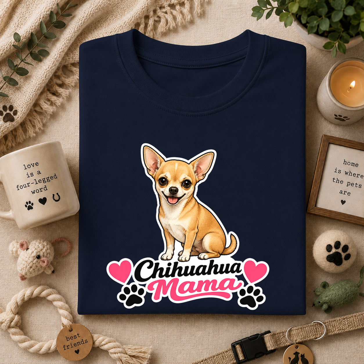 Chihuahua Mama T-Shirt — Cute Dog Mom Tee with Hearts & Paw Prints