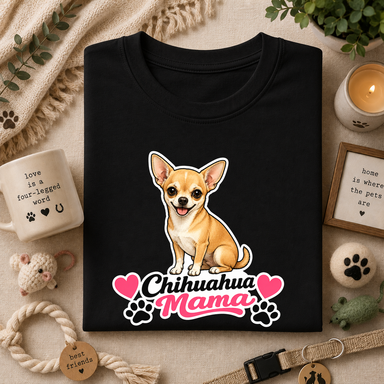 Chihuahua Mama T-Shirt — Cute Dog Mom Tee with Hearts & Paw Prints