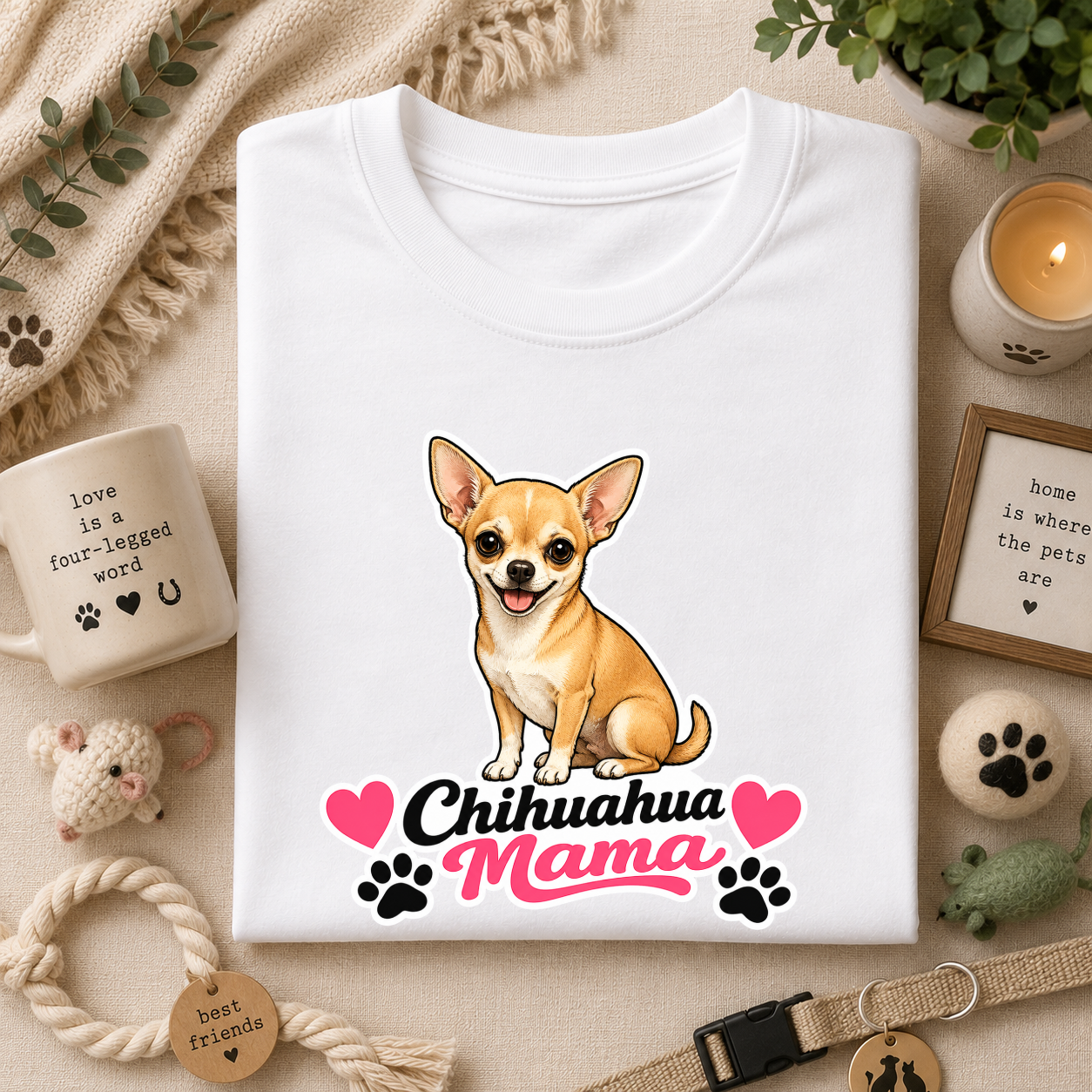 Chihuahua Mama T-Shirt — Cute Dog Mom Tee with Hearts & Paw Prints