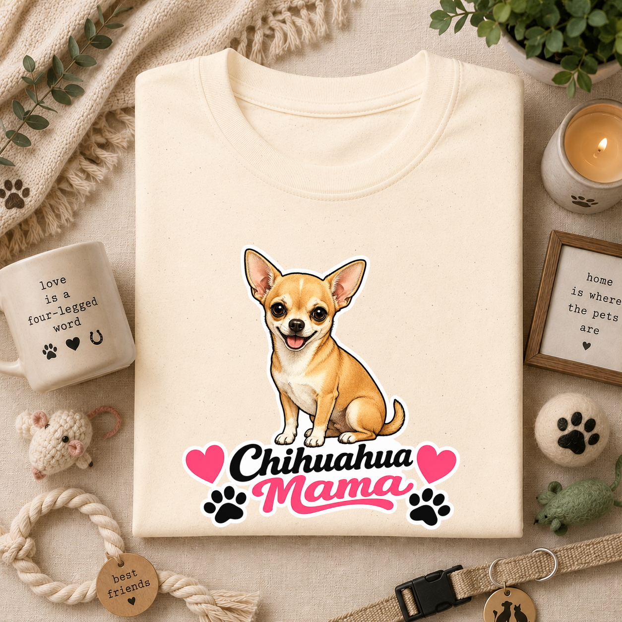 Chihuahua Mama T-Shirt — Cute Dog Mom Tee with Hearts & Paw Prints