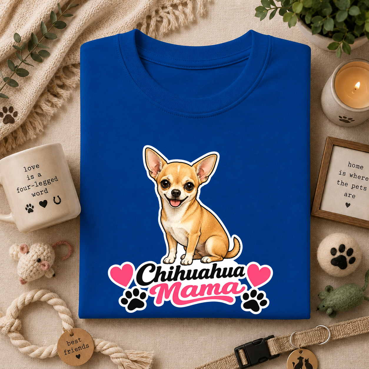 Chihuahua Mama T-Shirt — Cute Dog Mom Tee with Hearts & Paw Prints