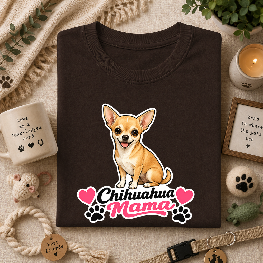 Chihuahua Mama T-Shirt — Cute Dog Mom Tee with Hearts & Paw Prints