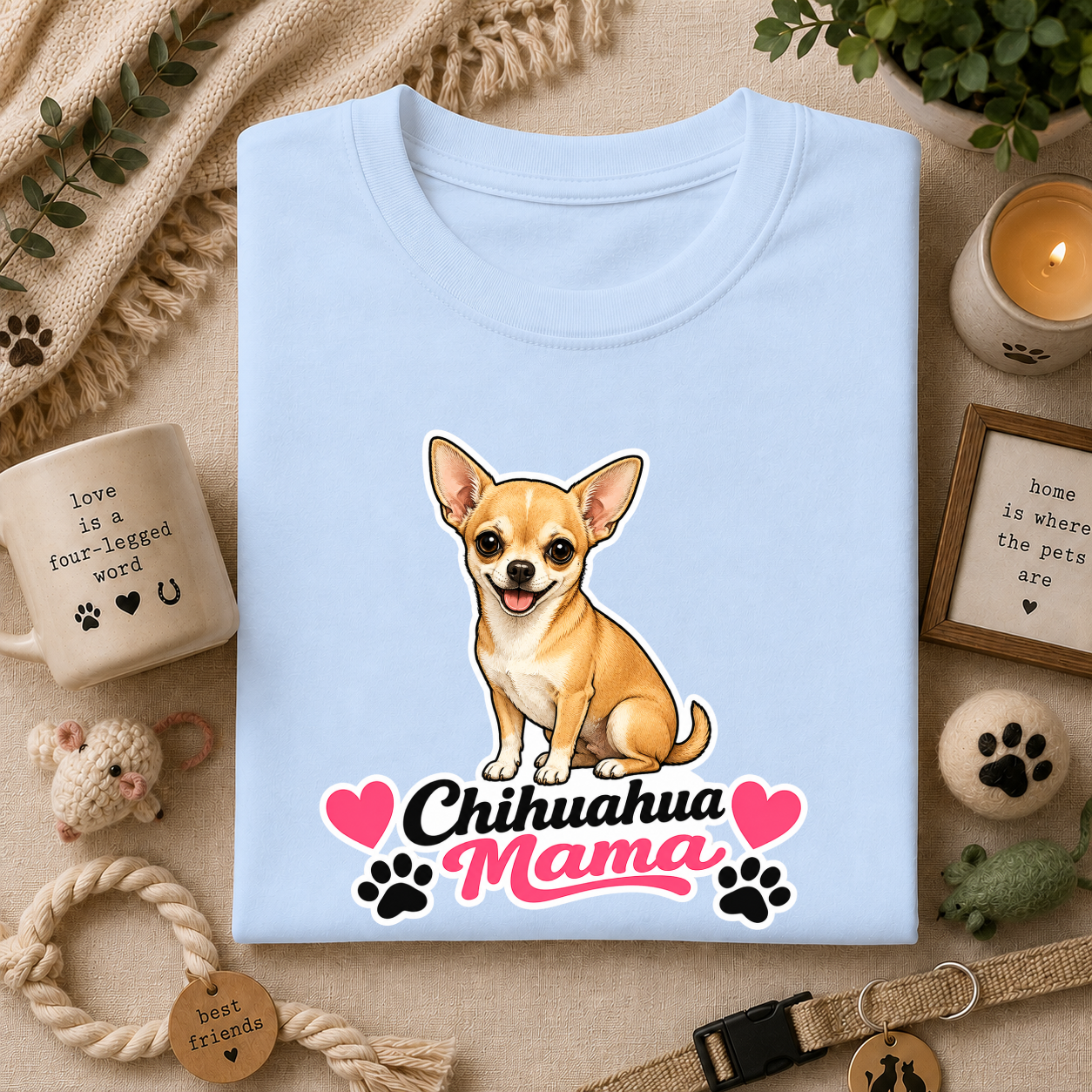 Chihuahua Mama T-Shirt — Cute Dog Mom Tee with Hearts & Paw Prints