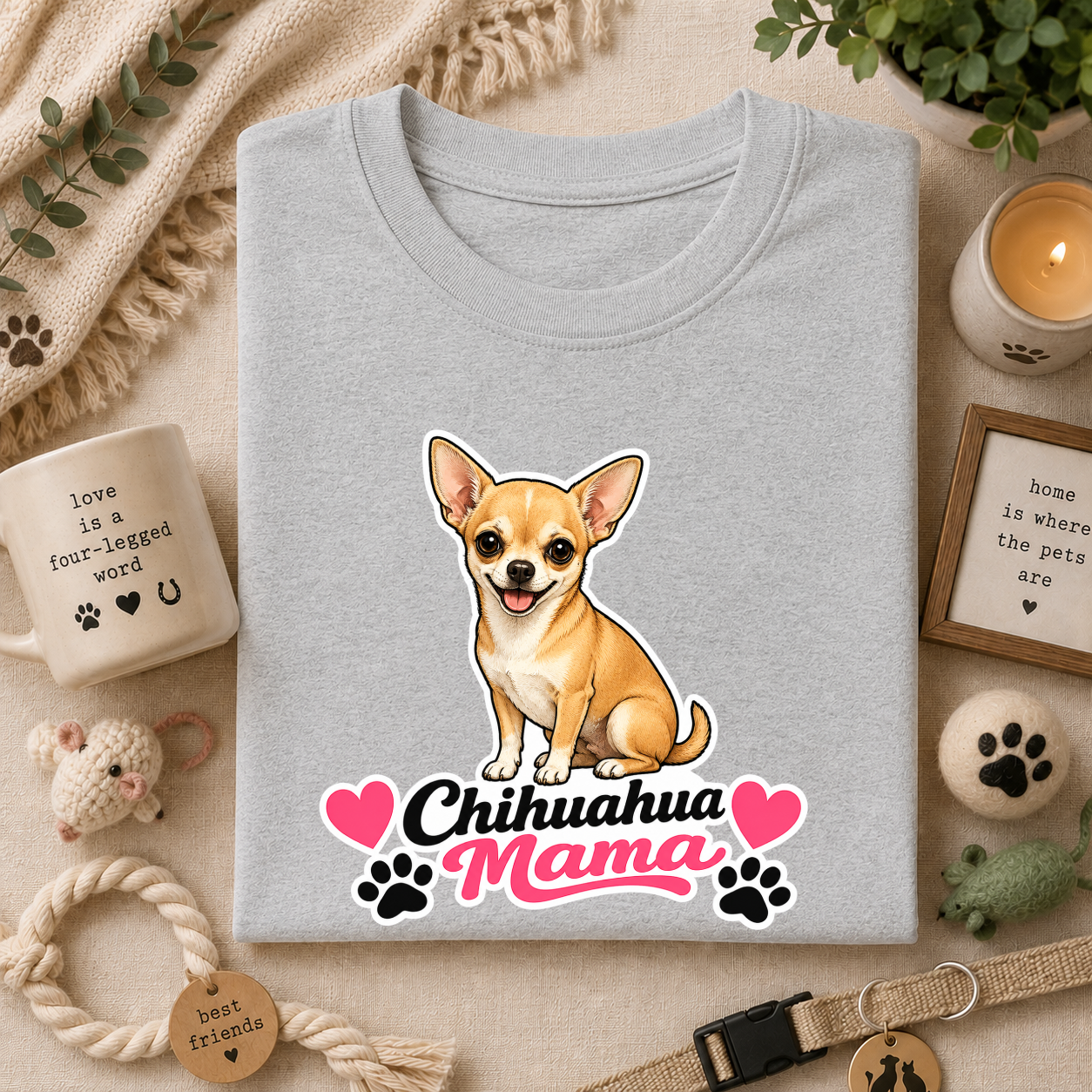 Chihuahua Mama T-Shirt — Cute Dog Mom Tee with Hearts & Paw Prints