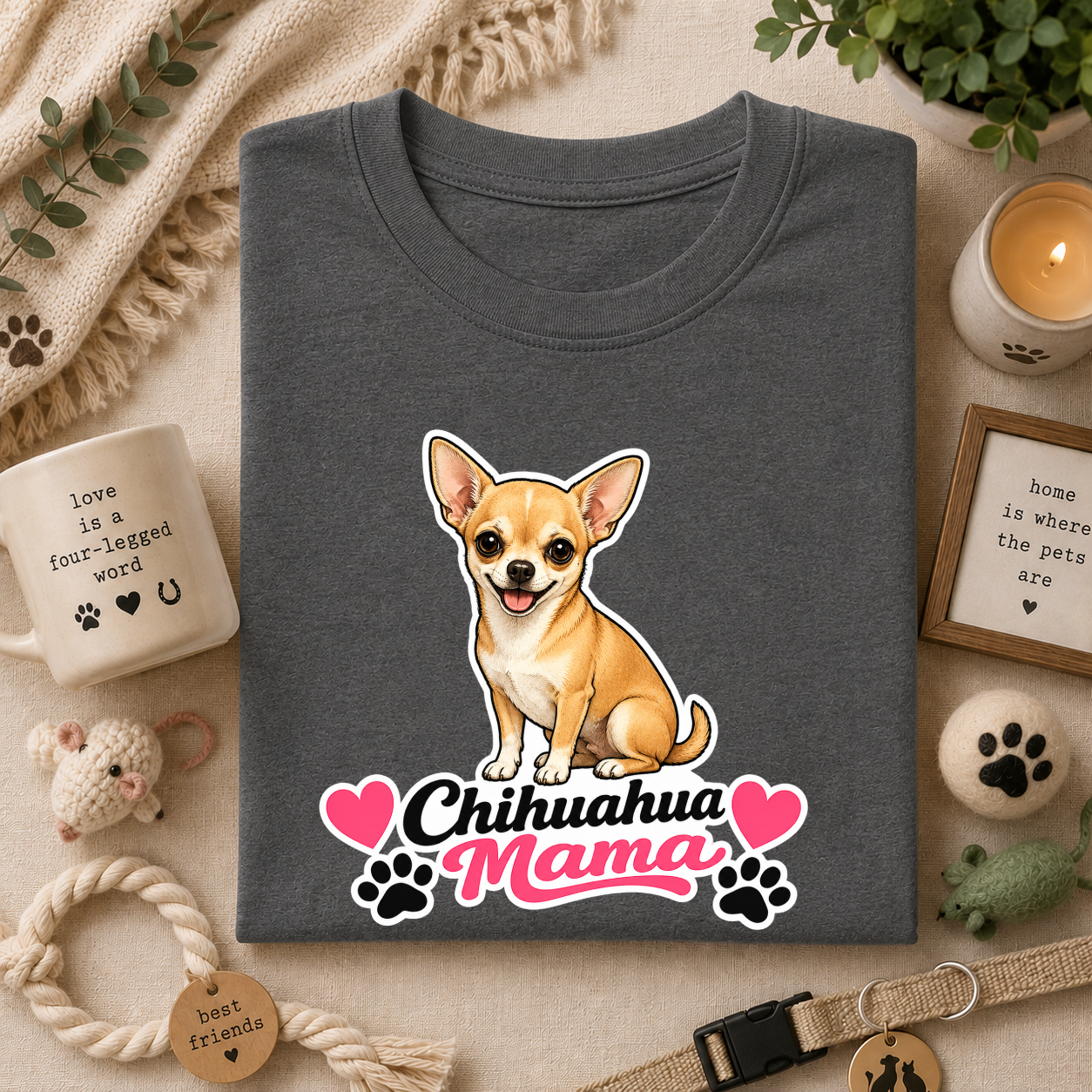 Chihuahua Mama T-Shirt — Cute Dog Mom Tee with Hearts & Paw Prints