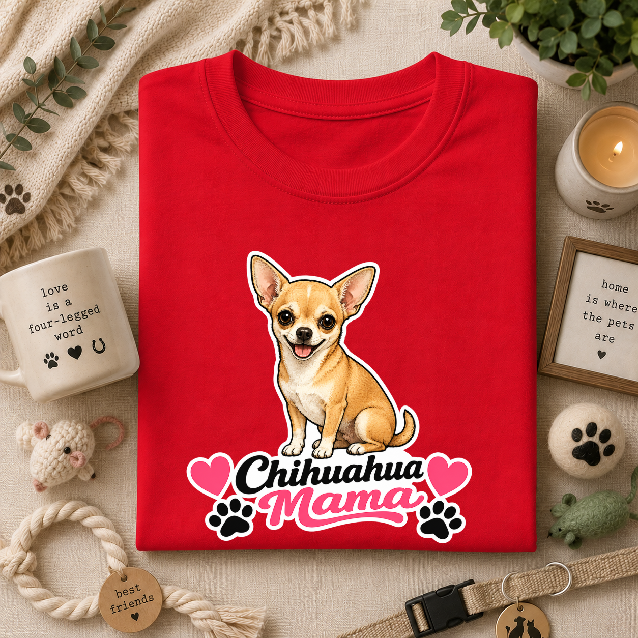 Chihuahua Mama T-Shirt — Cute Dog Mom Tee with Hearts & Paw Prints