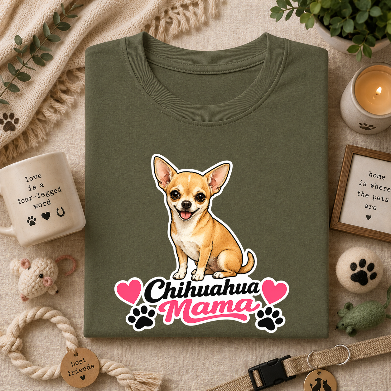 Chihuahua Mama T-Shirt — Cute Dog Mom Tee with Hearts & Paw Prints