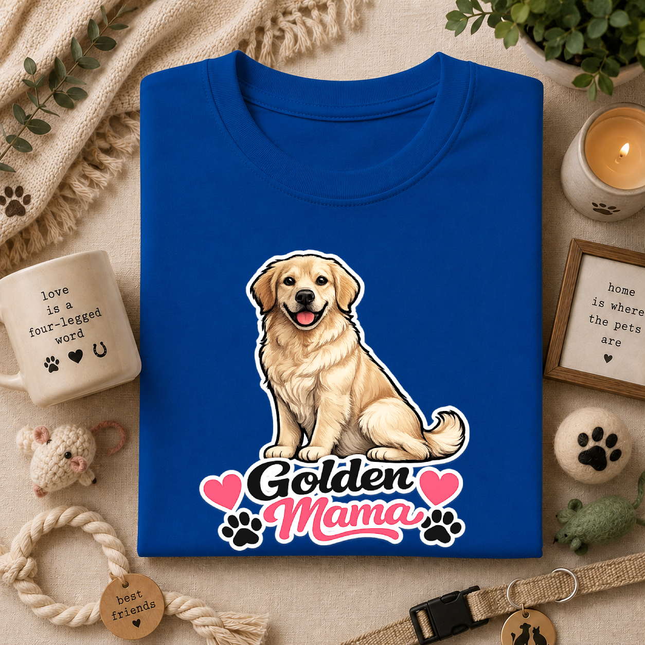 Golden Mama T‑Shirt — Cute Golden Retriever Mom Tee with Paw Hearts