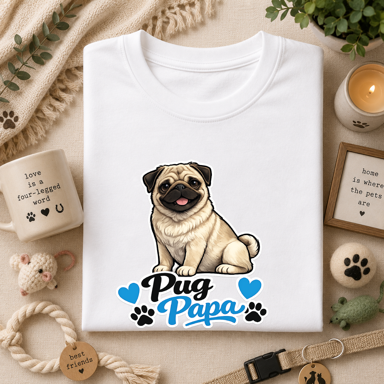 Pug Papa T‑Shirt — Cute Pug Dog Graphic Tee for Dog Lovers