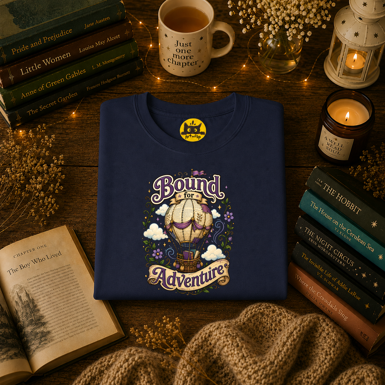 Adventure T-Shirt — “Bound for Adventure” Hot Air Balloon Travel Tee