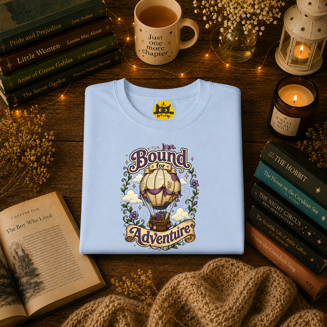 Adventure T-Shirt — “Bound for Adventure” Hot Air Balloon Travel Tee