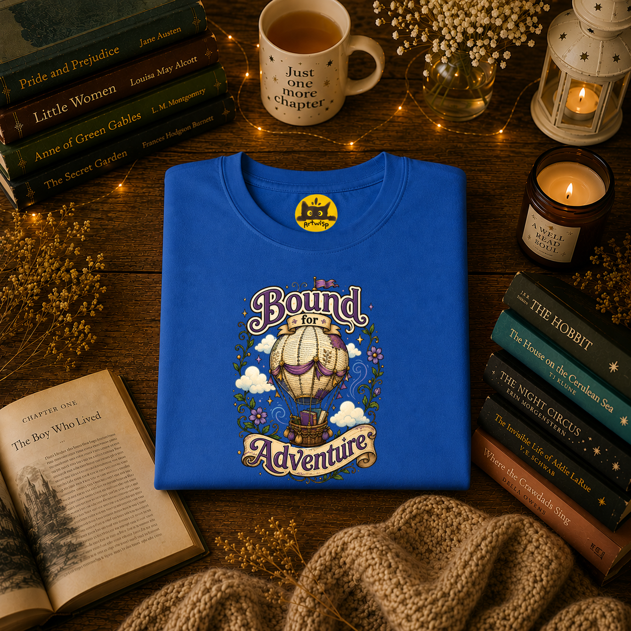 Adventure T-Shirt — “Bound for Adventure” Hot Air Balloon Travel Tee