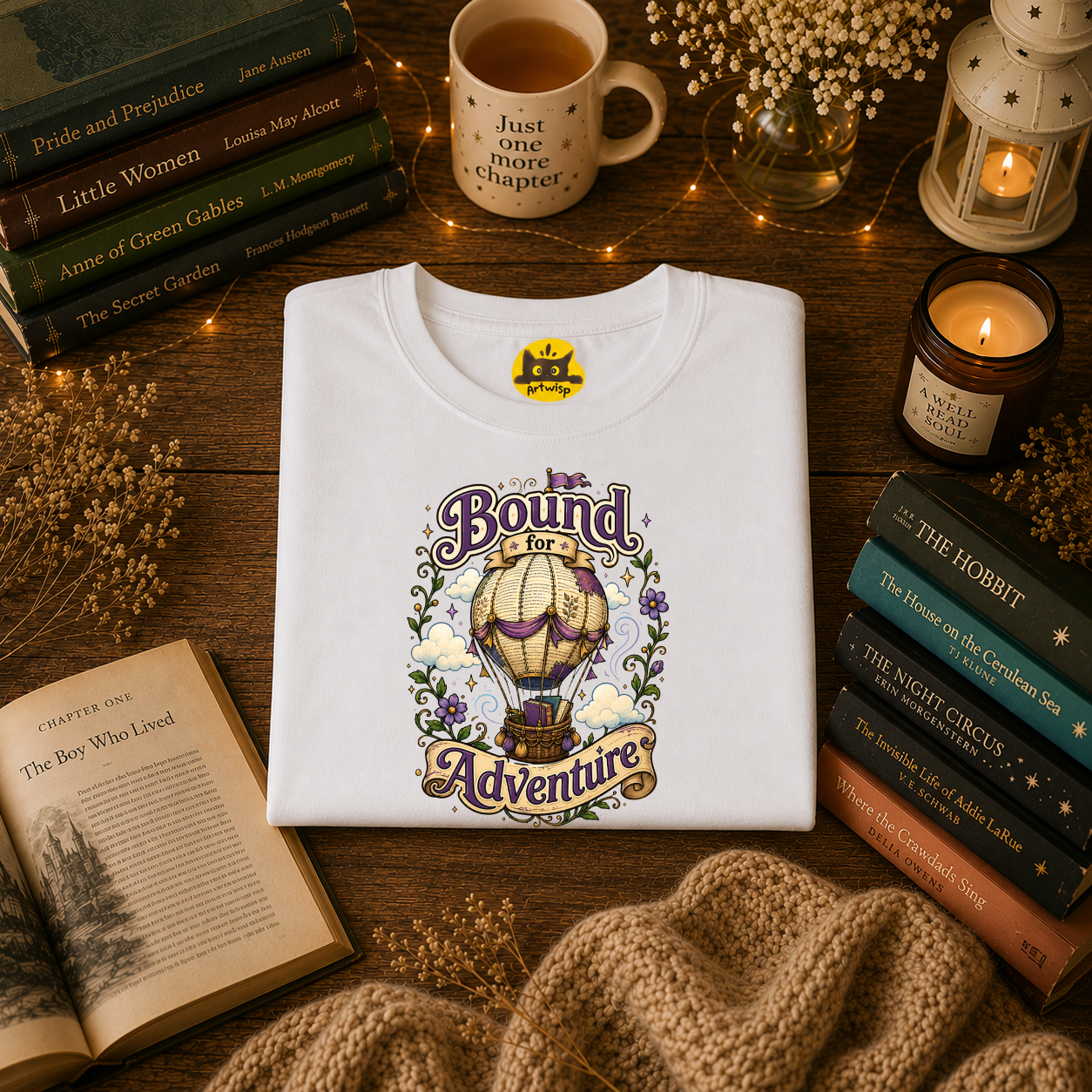 Adventure T-Shirt — “Bound for Adventure” Hot Air Balloon Travel Tee
