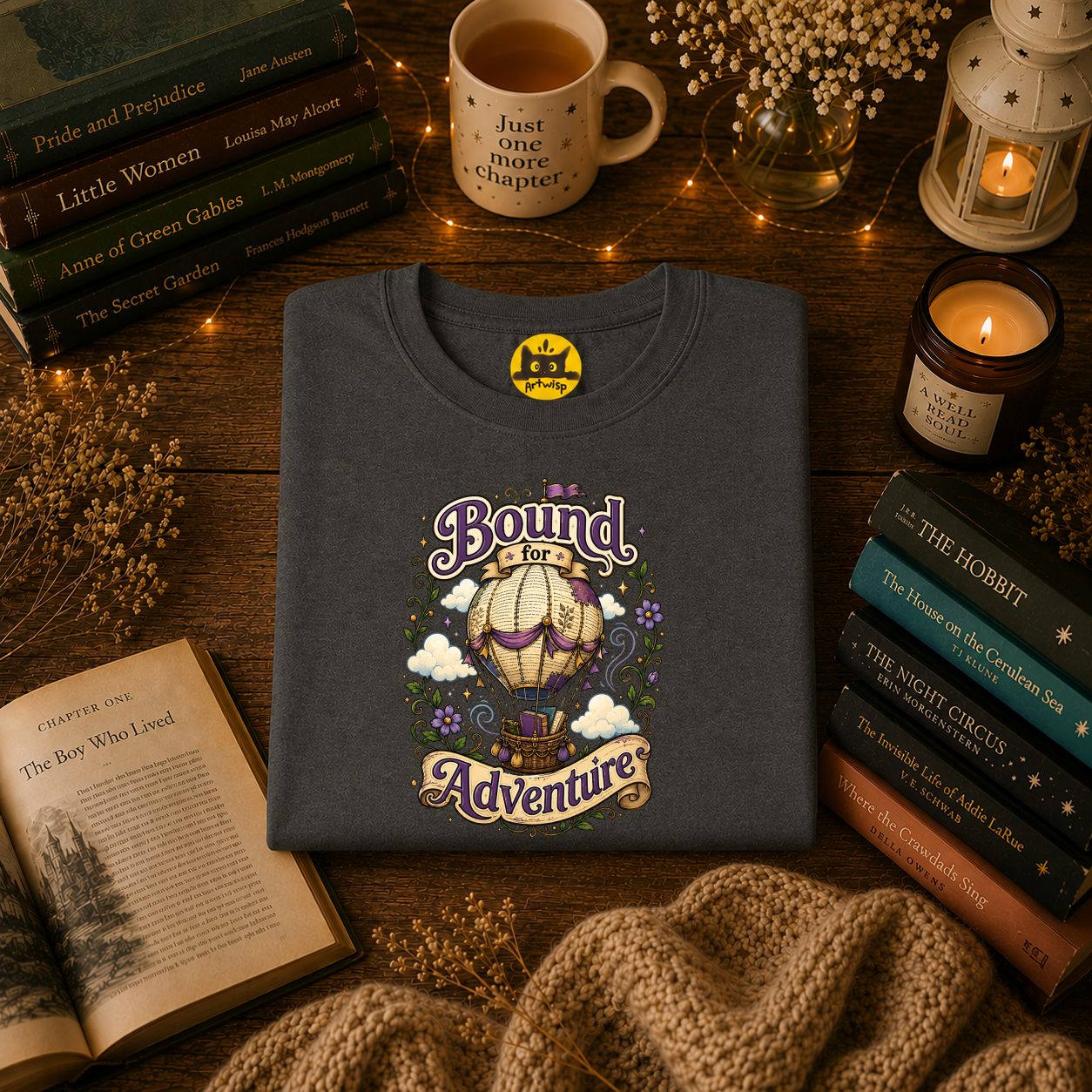 Adventure T-Shirt — “Bound for Adventure” Hot Air Balloon Travel Tee