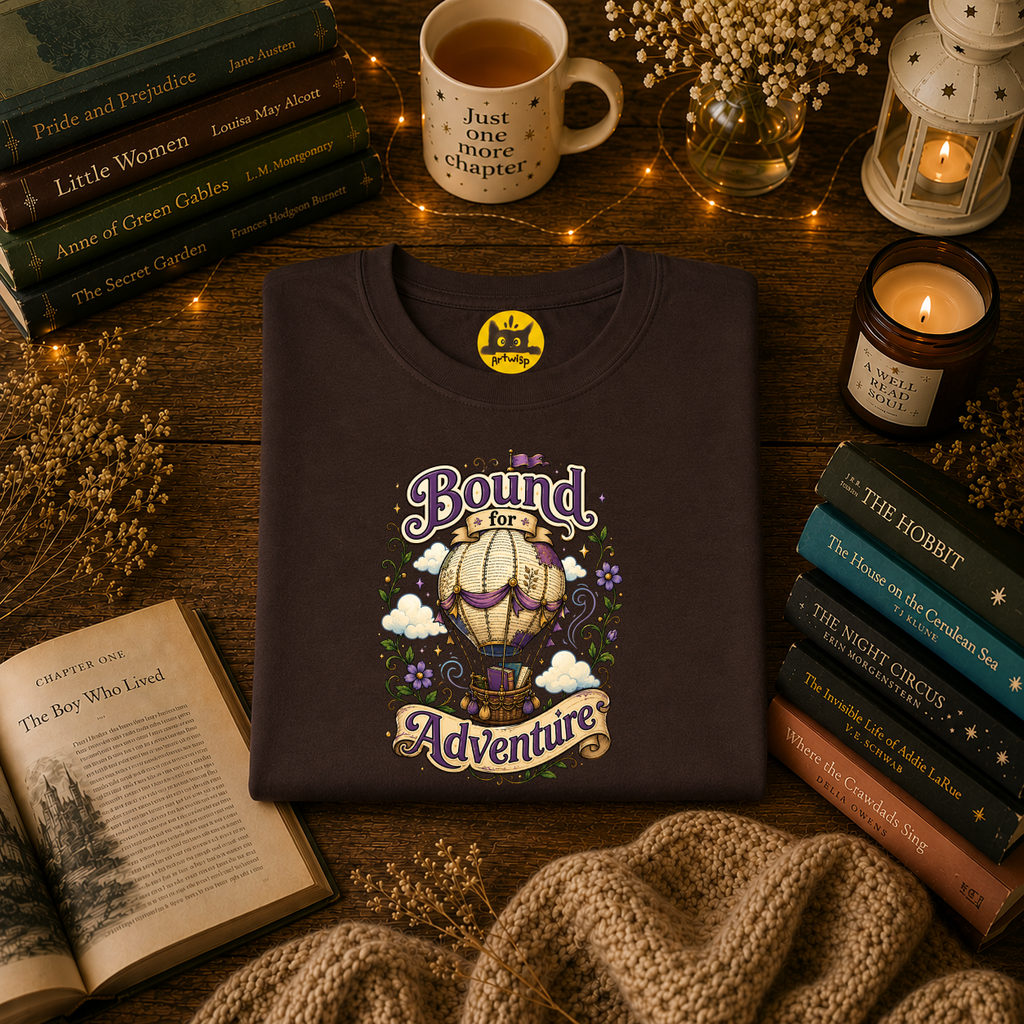 Adventure T-Shirt — “Bound for Adventure” Hot Air Balloon Travel Tee