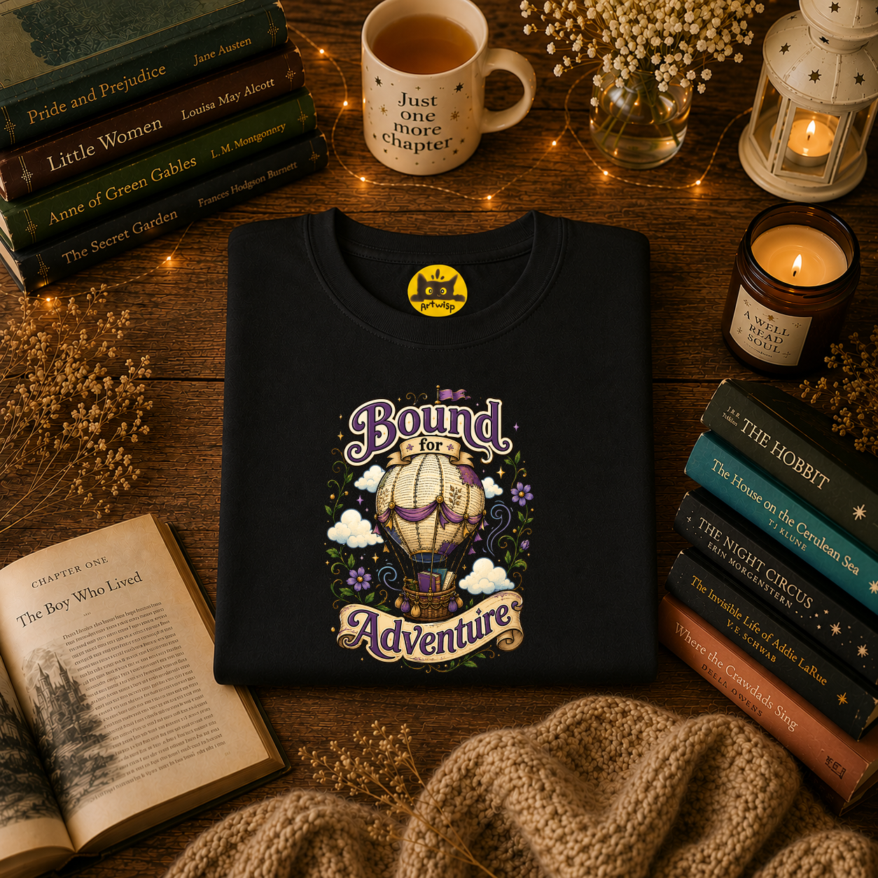 Adventure T-Shirt — “Bound for Adventure” Hot Air Balloon Travel Tee