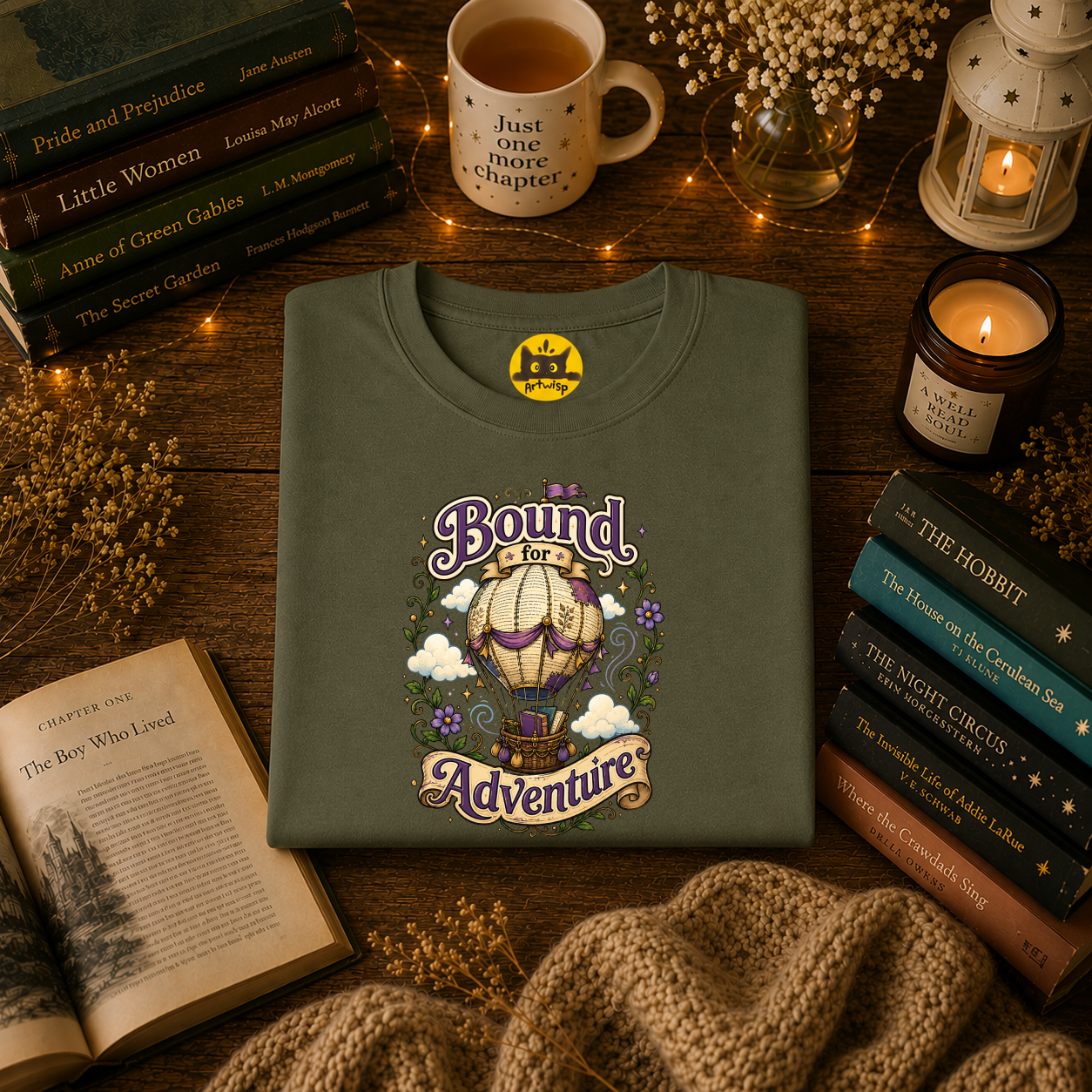 Adventure T-Shirt — “Bound for Adventure” Hot Air Balloon Travel Tee