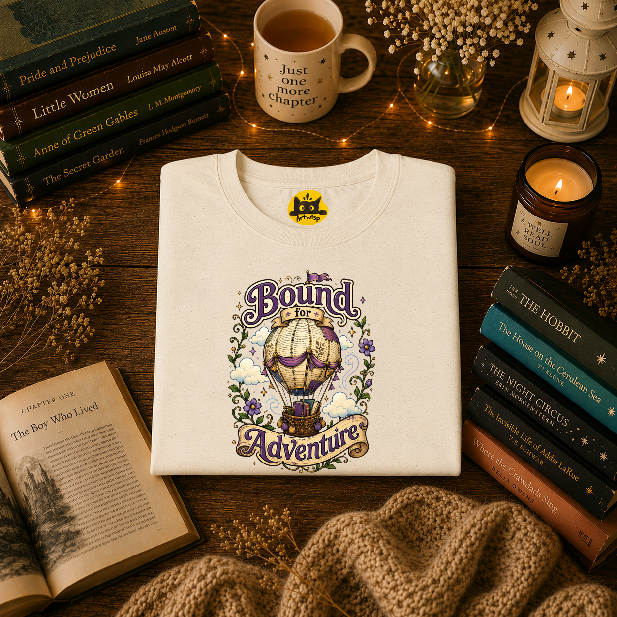 Adventure T-Shirt — “Bound for Adventure” Hot Air Balloon Travel Tee