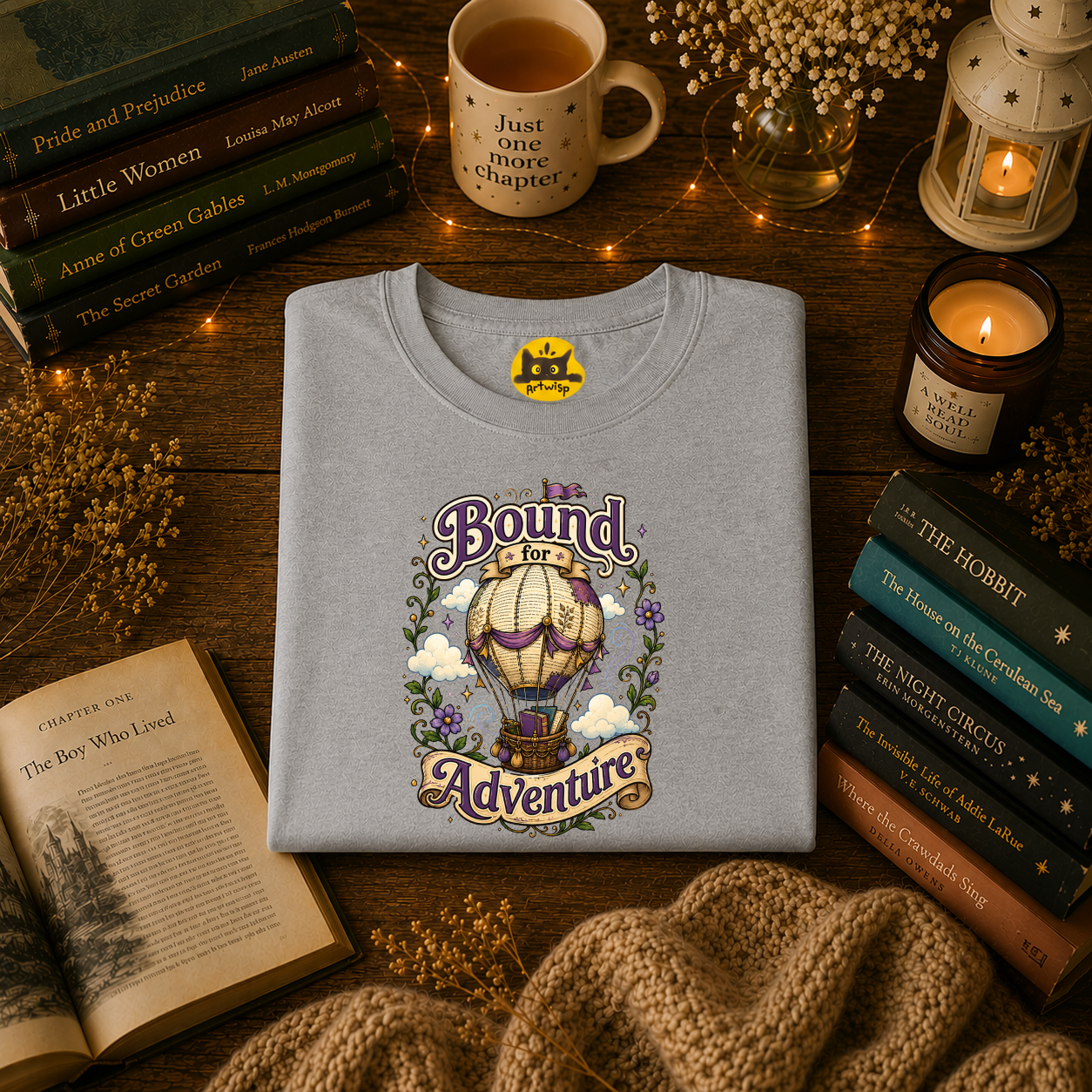Adventure T-Shirt — “Bound for Adventure” Hot Air Balloon Travel Tee